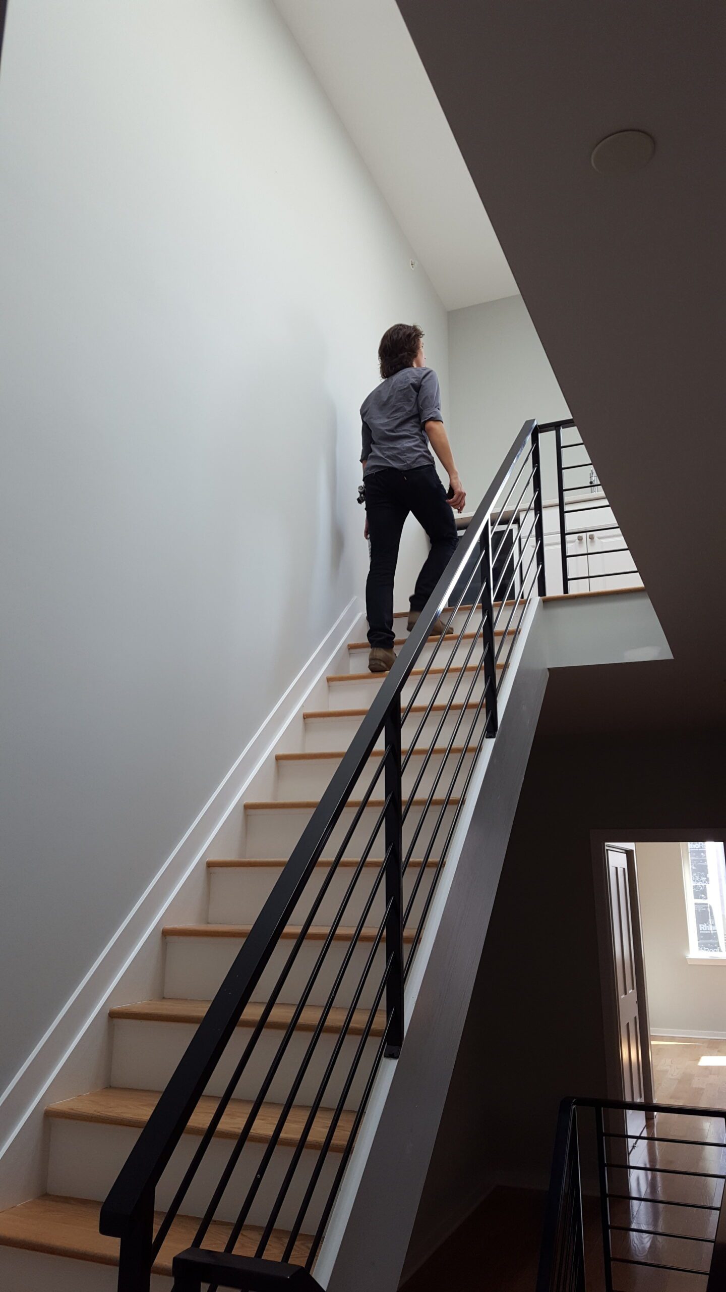 the open stairway has a large skylight over it to bring natural light into the center of the house