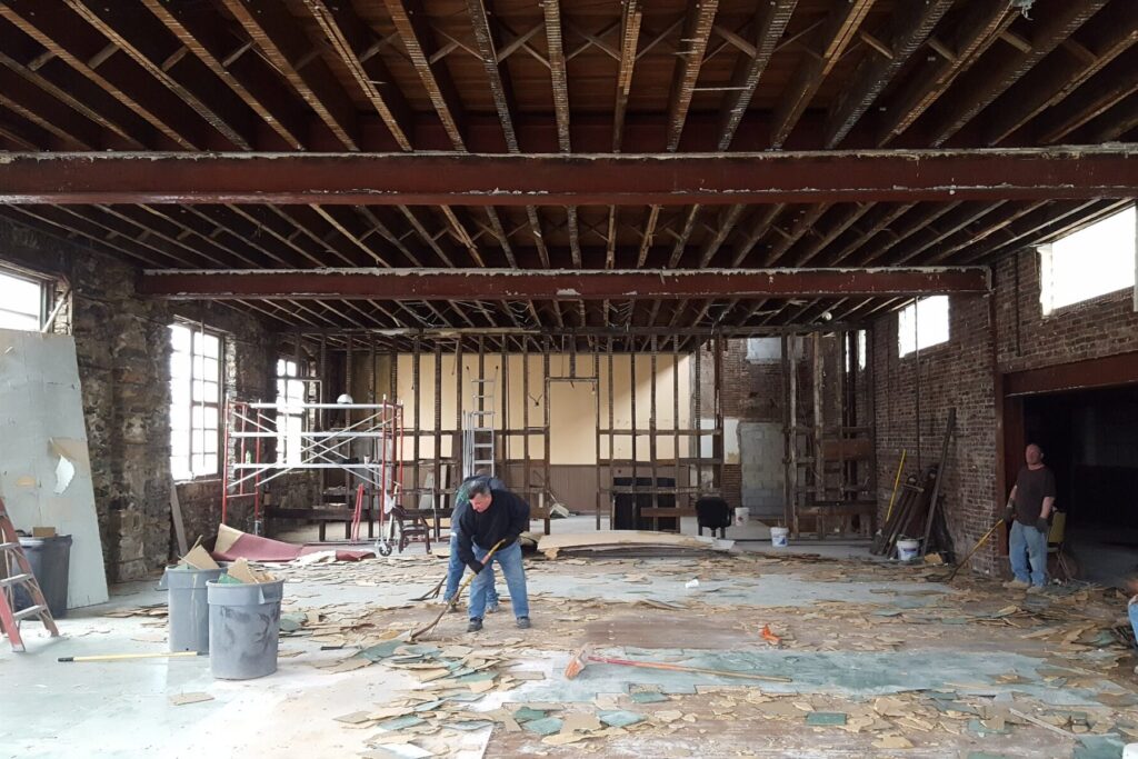 The main floor, with exposed structure